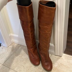 Steve Madden brown leather high heels boots with cuffs. Sz 7.5